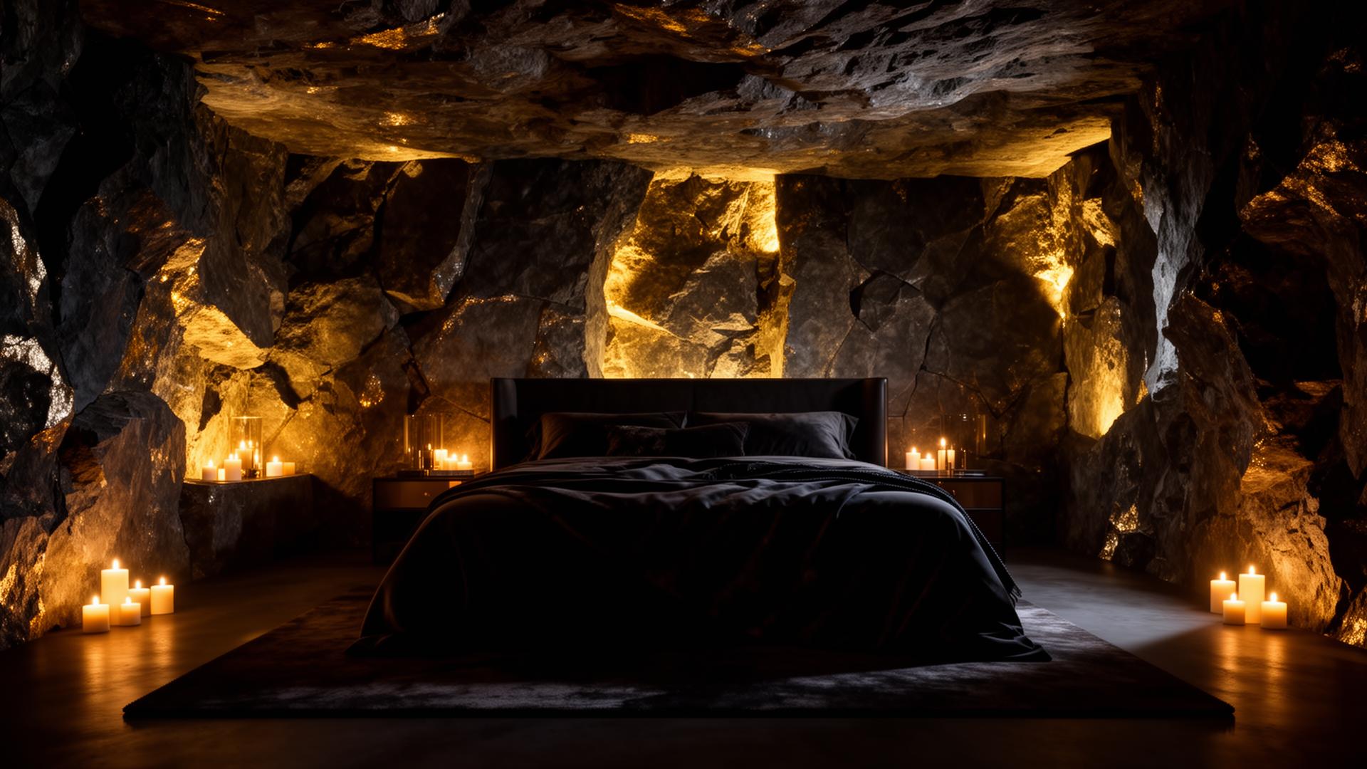 Cave bedroom lit by candles, La Rock Medellín